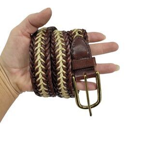 80's Belt Leather Weaved Braided Rope Accent Western Country Brown XS/S 30"